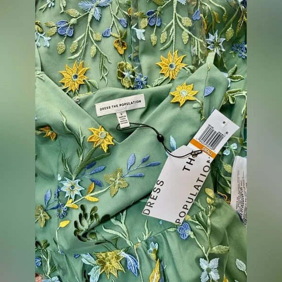 NWT Dress The Population Maren Floral 3D Embroidered Cocktail Midi Dress S - Picture 9 of 9